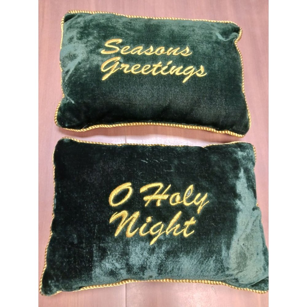 Festive Holiday Throw Pillows Green Velvet O Holy Night Seasons Greetings